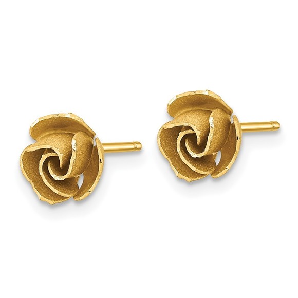 14k Yellow Gold Satin Finish D/C Rose Post Earrings - Picture 4 of 4
